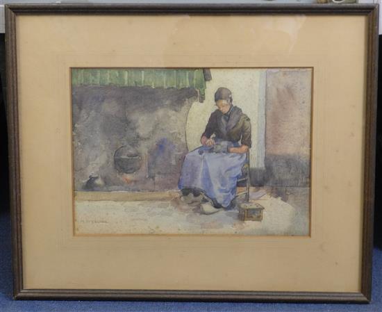 Mary McCrossan (1865-1934) Interior with seated Dutch woman 25 x 35cm